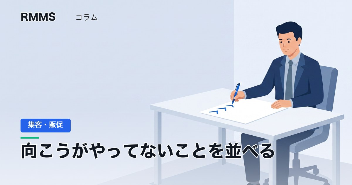 項目の並んだ用紙に、一つずつ印を付けている経営者を描いたイラスト