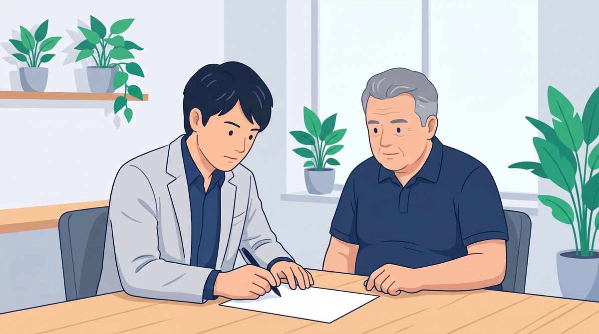 相談を受けて、紙に質問項目を書き出す島田光章